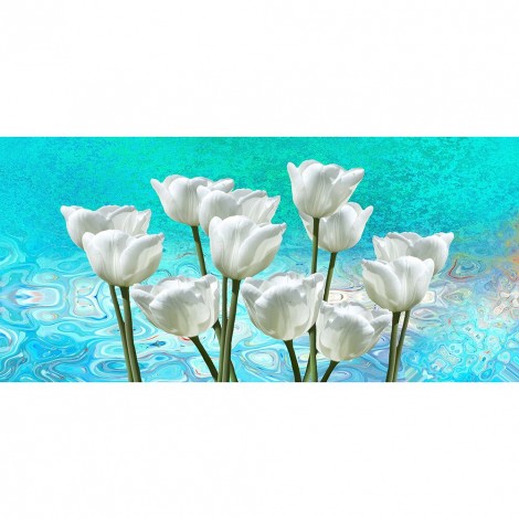 DIY Full Round Diamond Painting White Tulips Rhinestone Wall Picture Crafts